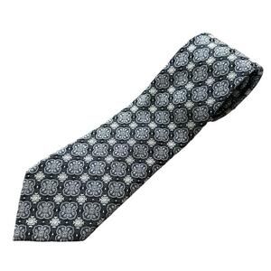 Men’s Enroe Black Silver Luxury Geometric 100% Silk Tie